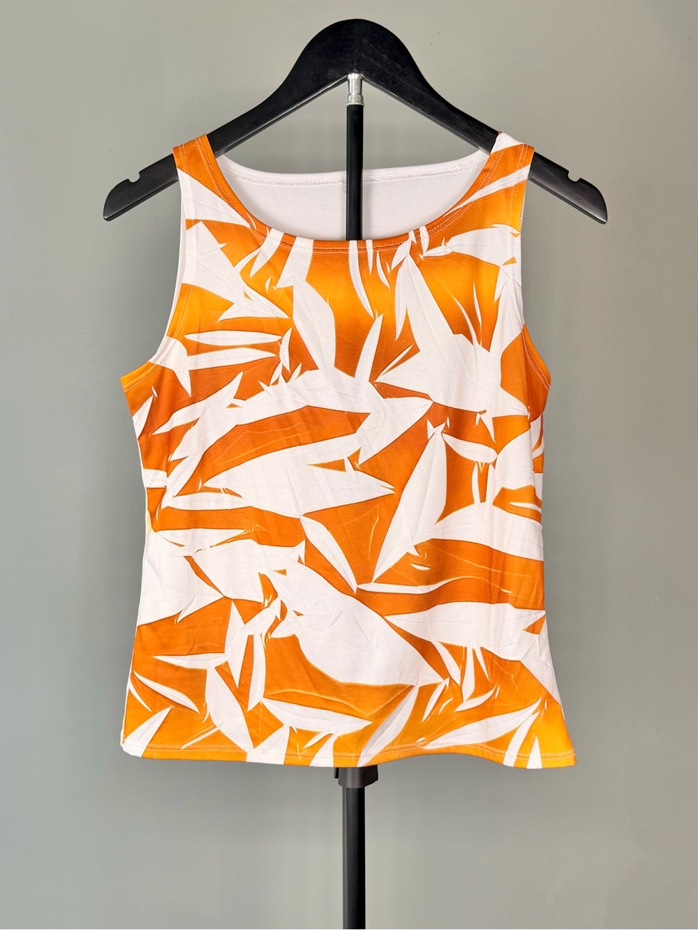 Summer Y2K Orange White Tropical Leaf Print Sleeveless Stretch Tank Top Large
